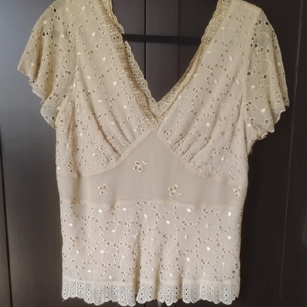 Elegant Cream Lace V-Neck Top